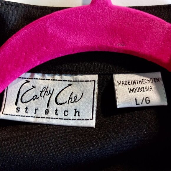 Kathy Che  Blouse  Women's Long Sleeve Roll Tab  BLACK Button Front V-Neck - Picture 7 of 12